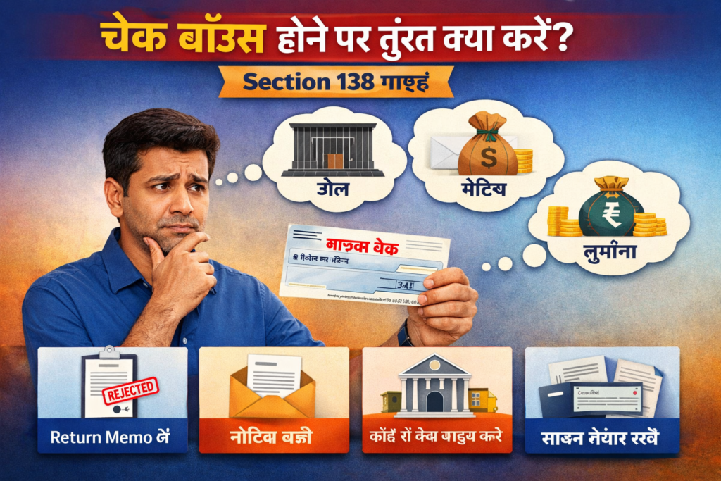 चेक बाउंस होने पर तुरंत क्या करें – Section 138 गाइड